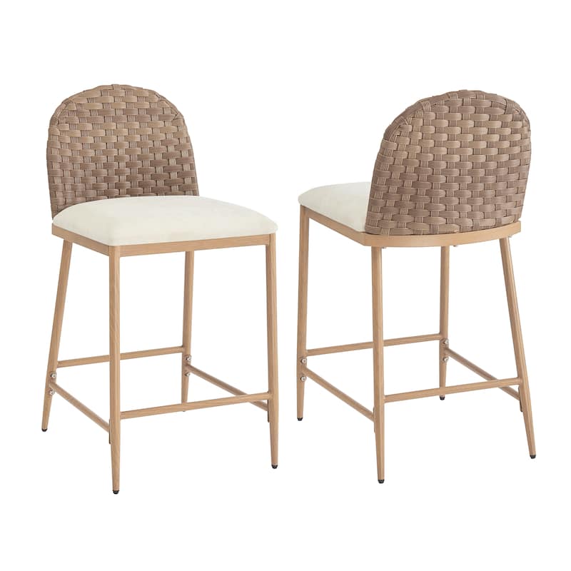 Christopher Knight Home - Isolde Farmhouse Upholstered Armless Barstool in Iron & Rattan (Set of 2)