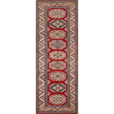 Red Kazak Oriental Runner Rug Hand-Knotted Wool Carpet - 2'9" x 9'3"