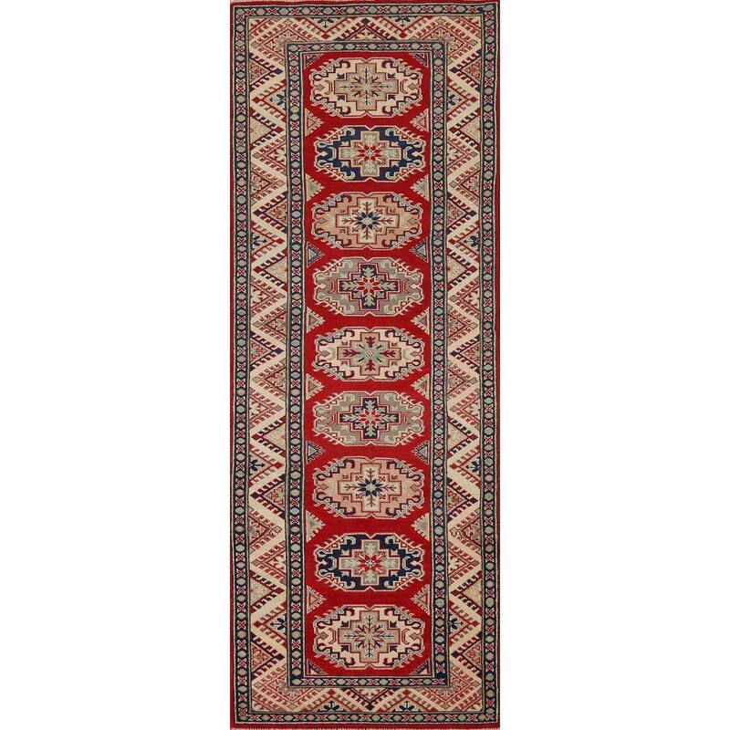 Red Kazak Oriental Runner Rug Hand-Knotted Wool Carpet - 2'9" x 9'3"
