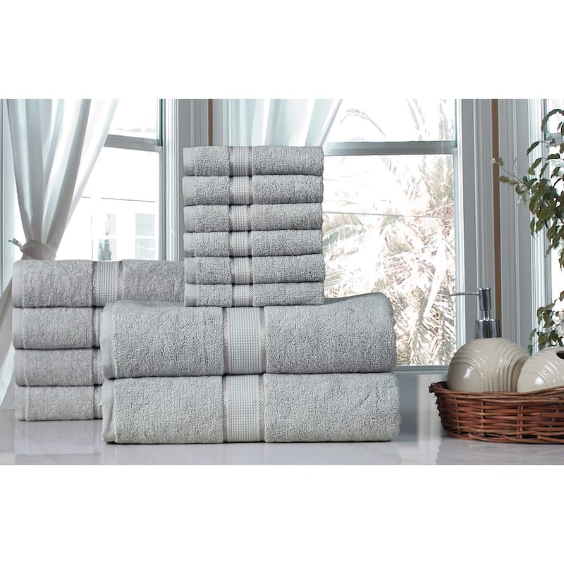 12 Piece Towel Set 600 GSM Long-Staple Combed Cotton Absorbent Bath Towels