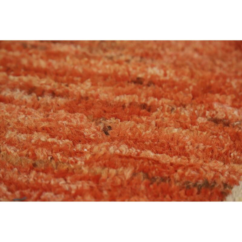 Geometric Moroccan Oriental Area Rug Hand-Knotted Orange Wool Carpet - 5'6" x 7'10"