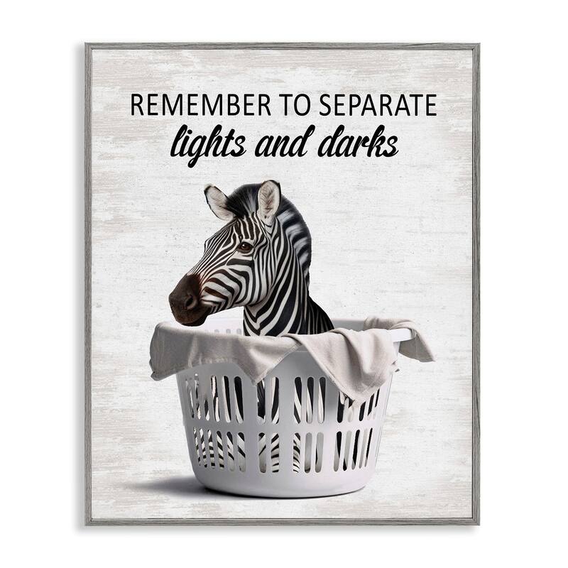 Stupell Separate Laundry & Zebra Framed Giclee Art Design By Lettered and Lined - 24 x 30 - Grey