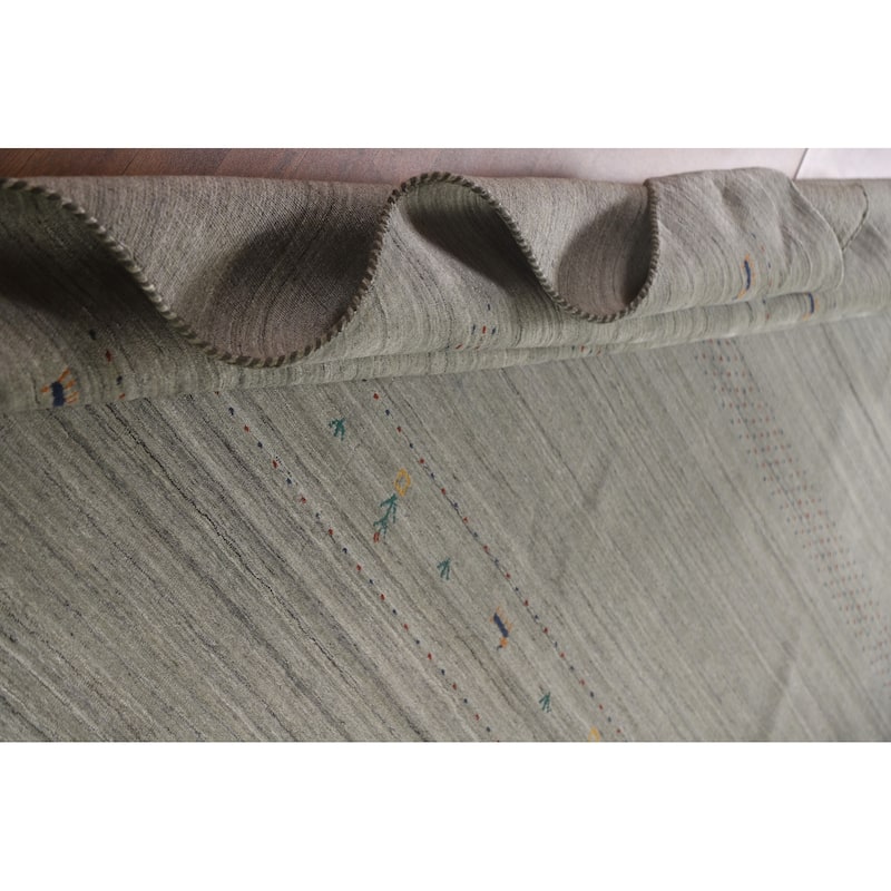 Striped Gabbeh Oriental Area Rug Handmade Green Wool Carpet - 8'10"x 11'7"