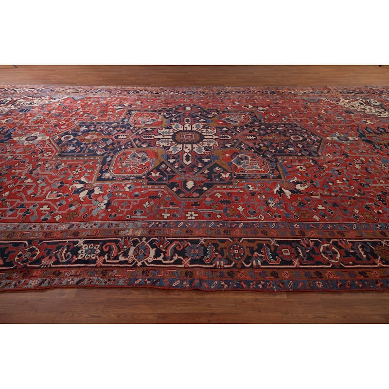 Vegetable Dye Heriz Serapi Persian Large Antique Wool Carpet - 11'1"x 19'5"