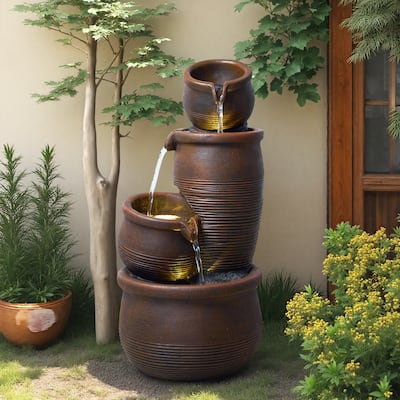Polyresin Outdoor Hand Crafted Weather Resistant Fountain with LED Lights