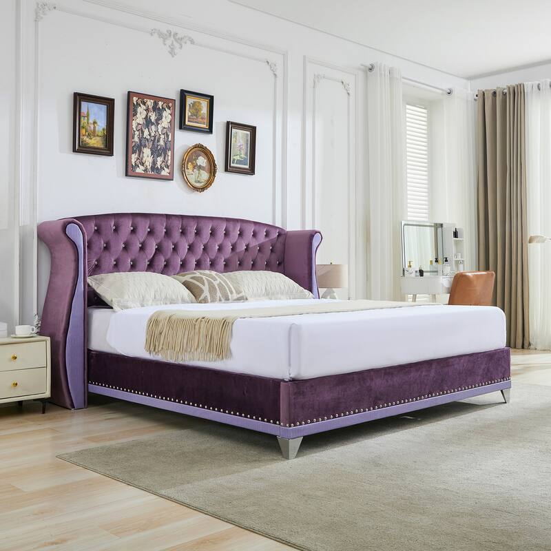 Christopher Knight Home-Eldora Upholstered Bed with Wingback - Purple - King