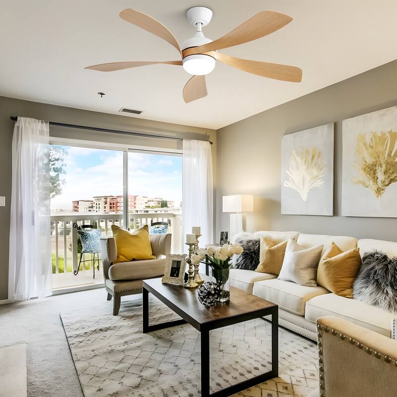 52 Inch Indoor Ceiling Fan With 3 Color Dimmable 5 ABS Blades Remote Control Reversible DC Motor With Led Light