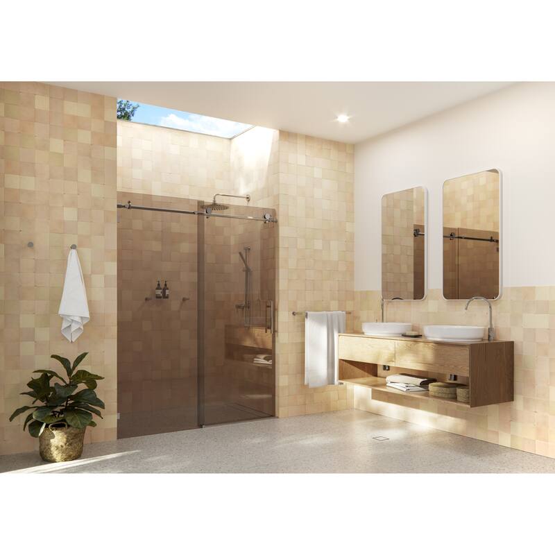 Equinox 60 in. x 78 in. Fully Frameless Glass Sliding Shower Doors with Bronze Tint