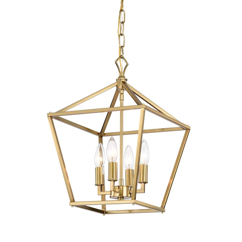 Gold Finish 4-Light 12 in. Modern Lantern Cage Pendant