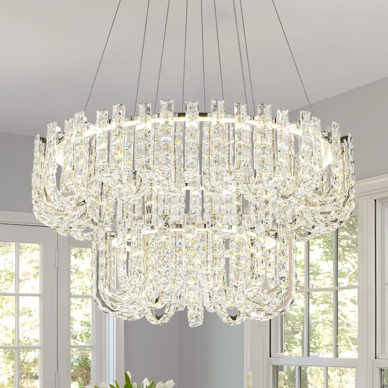 1/2-Tier Dimmable Chrome Crystal LED Drum Chandelier