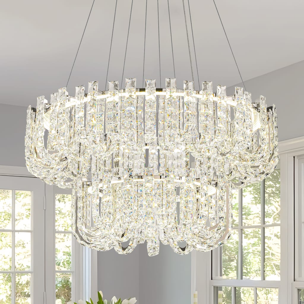 1/2-Tier Dimmable Chrome Crystal LED Drum Chandelier