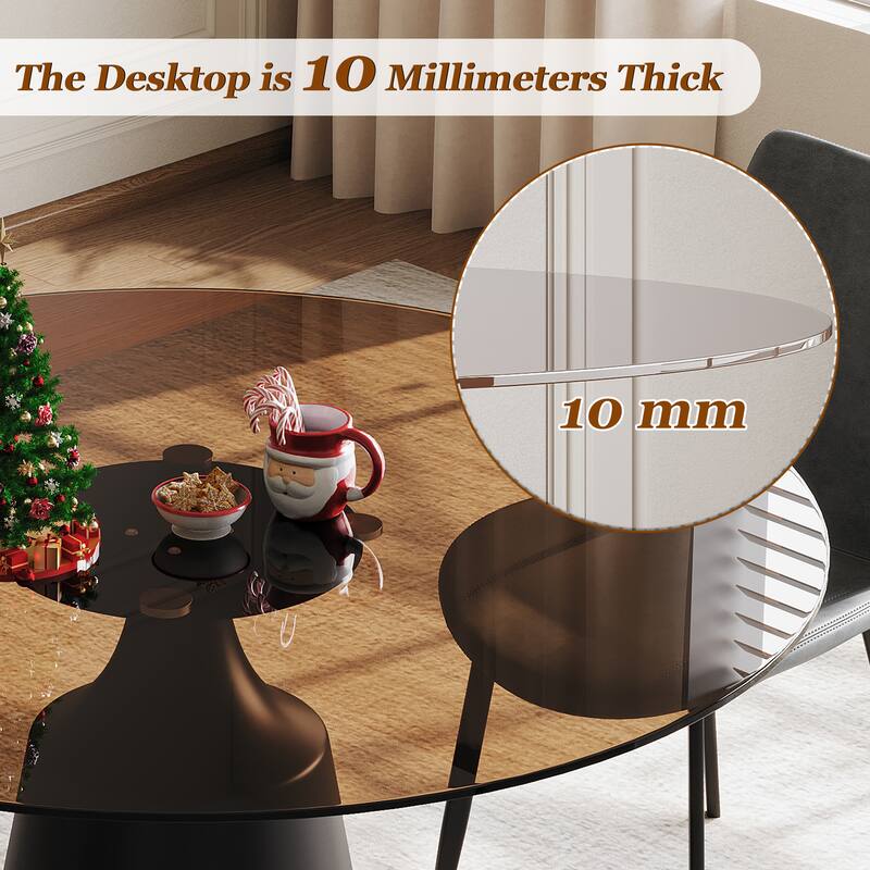 Roomfitters 35 Inch Round Dining Table, Mid-Century Modern Pedestal Kitchen Table with Tempered Glass Top