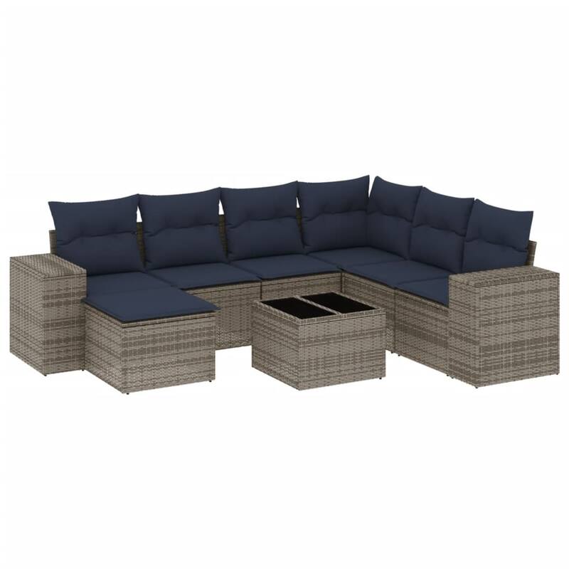 vidaXL 7/8 Piece Patio Sofa Set with Cushions Black/Brown/Gray Poly Rattan - 24.4 x 24.4 x 27.2