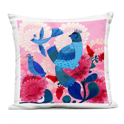 Stupell Folk Birds on Dahlias Printed Outdoor Throw Pillow Design by Kay Widdowson