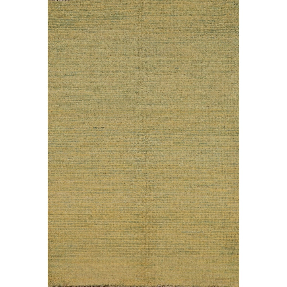 Yellow & Green Modern Gabbeh Oriental Rug Hand-Knotted Wool Carpet - 1'11"x 3'0"