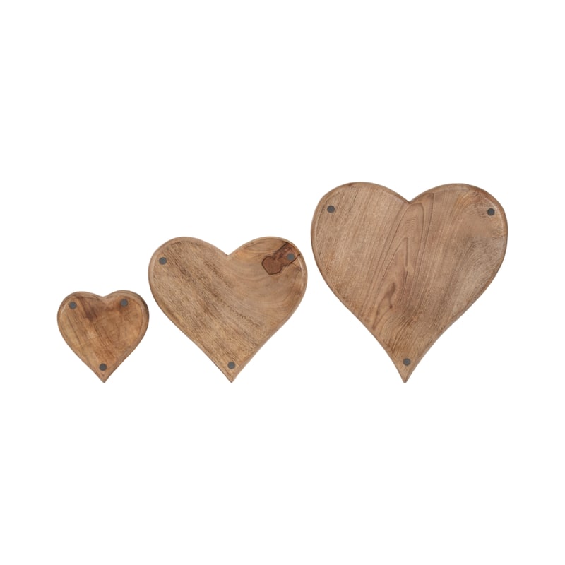 Sagebrook Home Mango Wood Heart Trays - Perfect For Entertaining & Decor - 14" x 14" x 2"