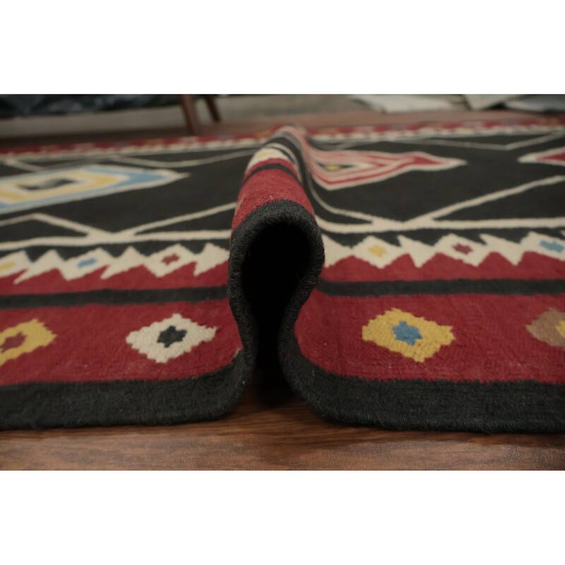Hand Woven Oriental 100% Wool Carpet Southwestern Tribal Black Kilim Runner Rug - 17' 7'' X 5' 0''
