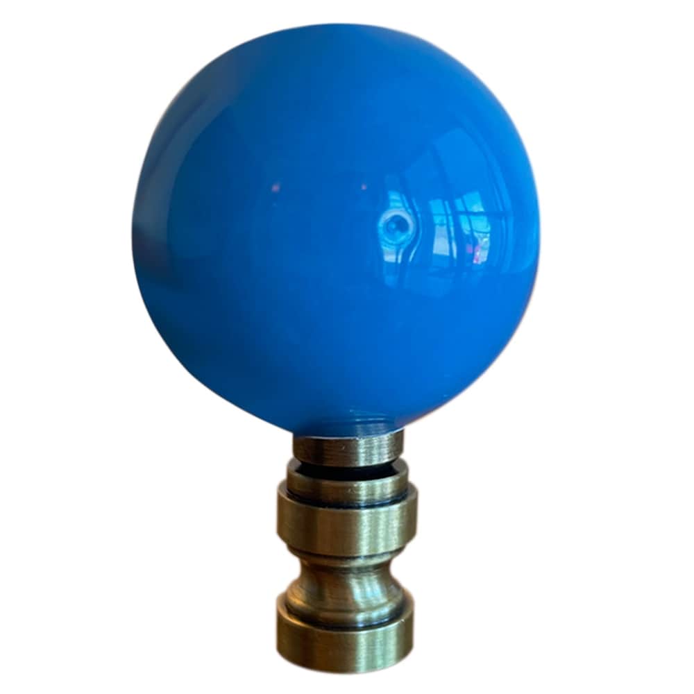 2.5"H Ceramic Sky Blue Round Lamp Finial Antique Brass Base