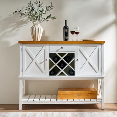 White Multi-Functional Bar Cabinet – 2-Door Storage, 1 Drawer, Wine Rack & Shelves for Entryway, Living Room or Dining