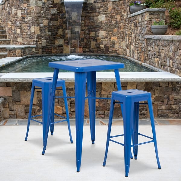 slide 2 of 39, 23.75-inch Square Metal Indoor-Outdoor Bar Table Set - 27.75"W x 27.75"D x 40"H