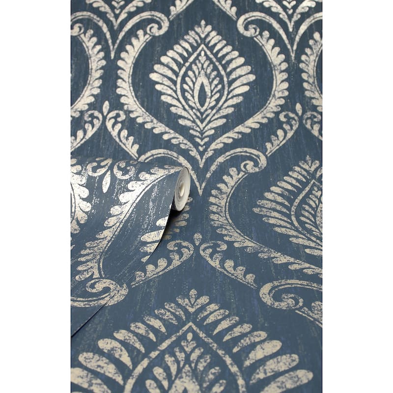 Fine Decor Estelle Navy Damask Wallpaper