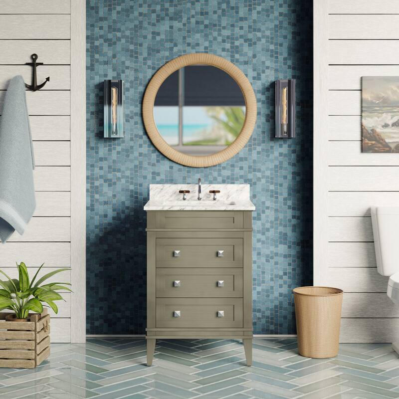 KitchenBathCollection Eleanor 24" Bathroom Vanity with Carrara Marble Top - Weathered Gray