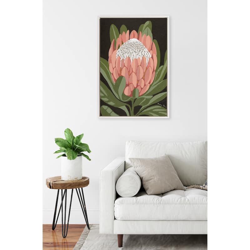 Kate and Laurel Sylvie Beaded Protea Noire Framed Canvas by Mackenzie Nelson