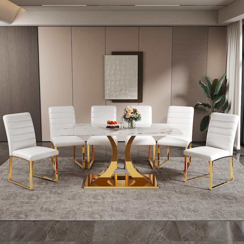 5-Piece Modern Tempered Glass Dining Table Set, 63-Inch Dining Table with 4 Minimalist Style Chairs