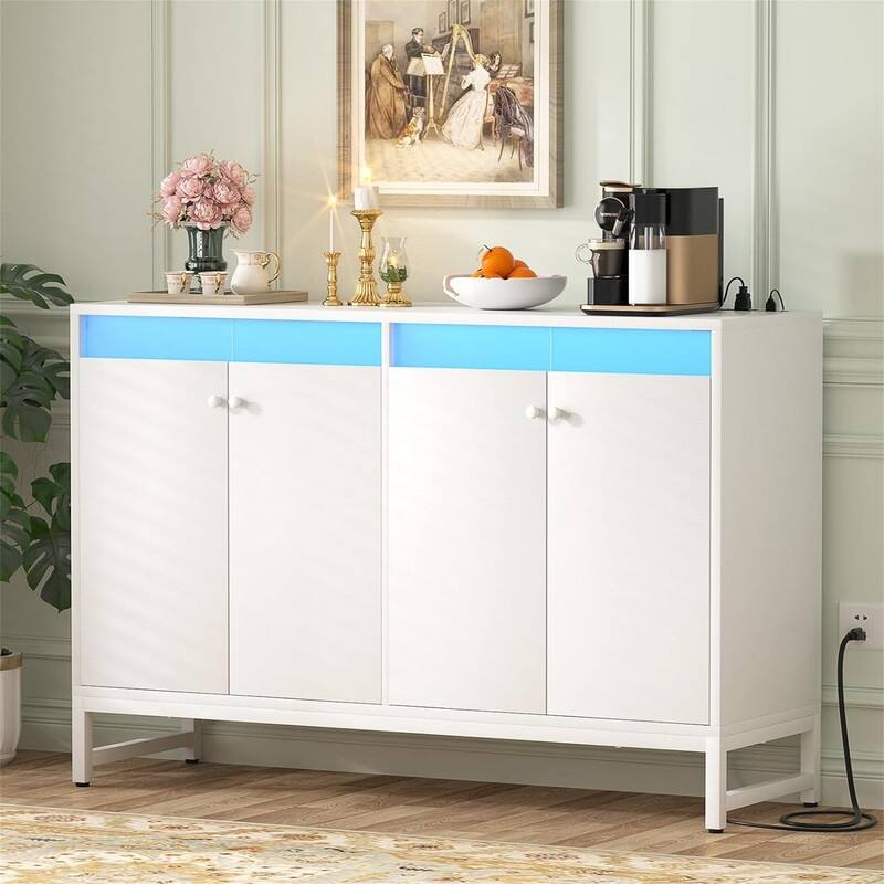 Sideboard Buffet Cabinet with Power Outlet - 13.78"D x 46.85"W x 31.88"H - 13.78"D x 46.85"W x 31.88"H - Black