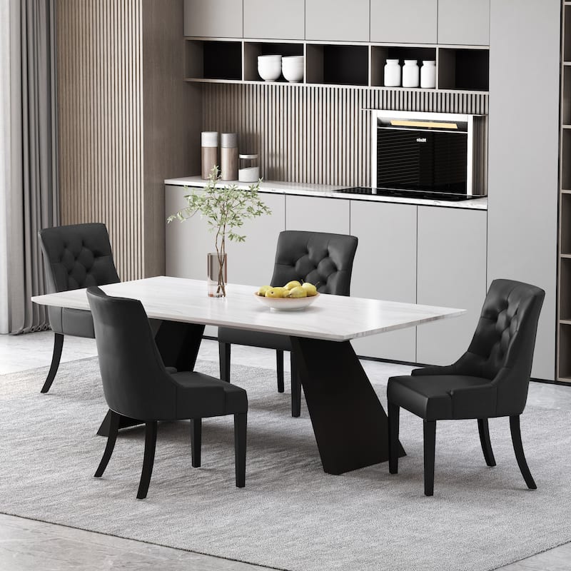 Cheney Tufted Dining Chairs (Set of 4) by Christopher Knight Home - Dark Brown/ Midnight/ Faux Leather