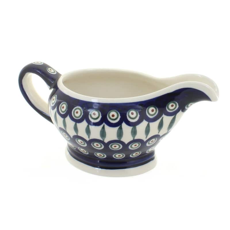 Blue Rose Polish Pottery 1258 Zaklady Gravy Boat - Peacock Gravy Bowl