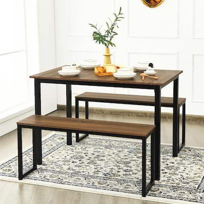 3PCS Modern Dining Table Set with Rectangular Table and 2 Benches
