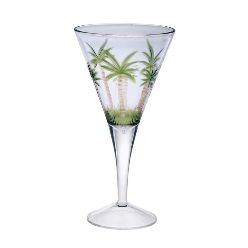 Palm Tree V Shaped Plastic Wine Glasses Set of 4 (14oz) - Clear