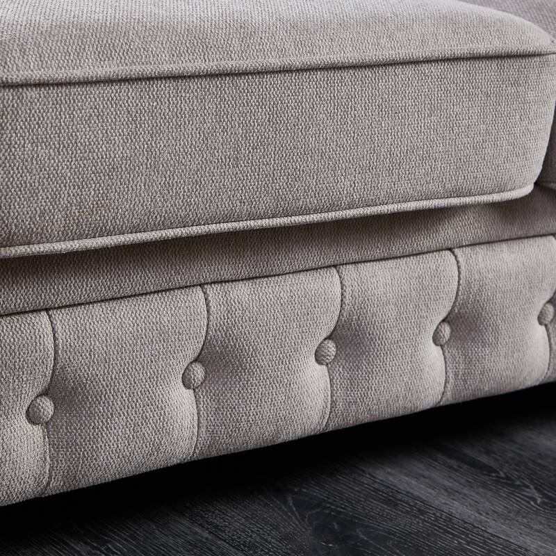 Light Grey Linen Fabric Chesterfield Sofa, 88x37x28 inches