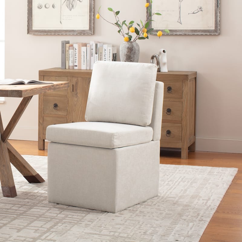Upholstered Dining Chair with Under Seat Storage- Armless - Single - Beige