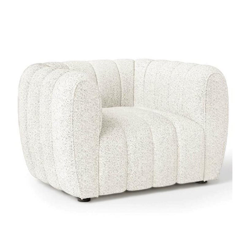 Hery Accent Chair, White Channel Tufted Boucle, Curved Low Back
