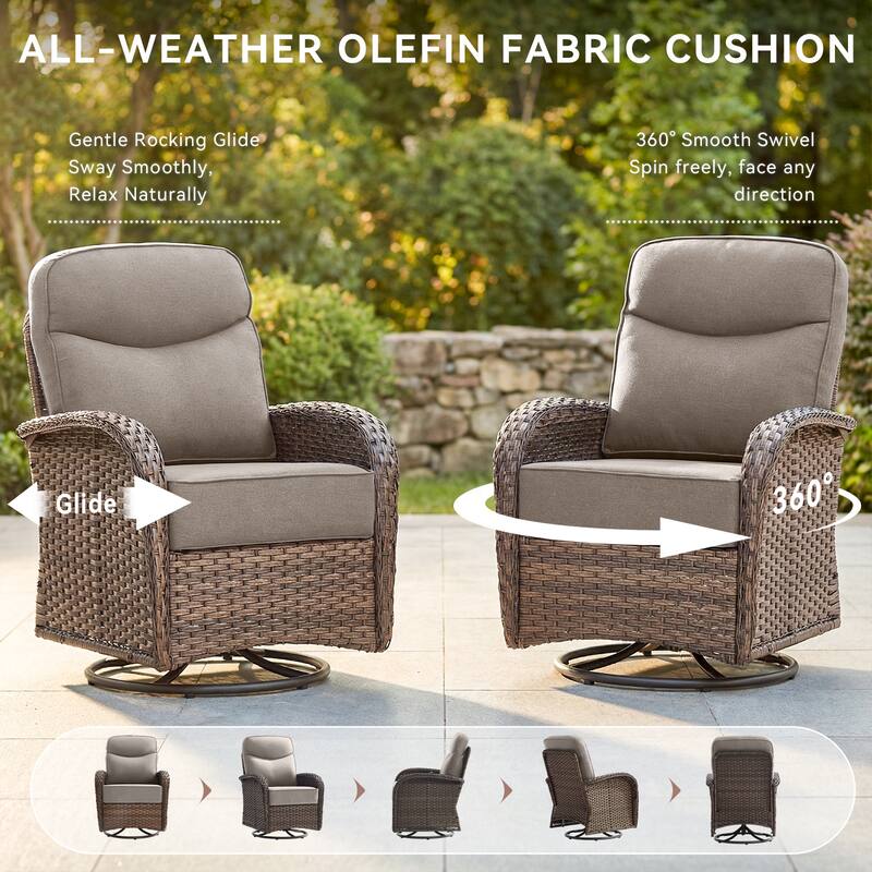 Pocassy Outdoor 9-Piece Sofa Swivel Chair with Ottoman