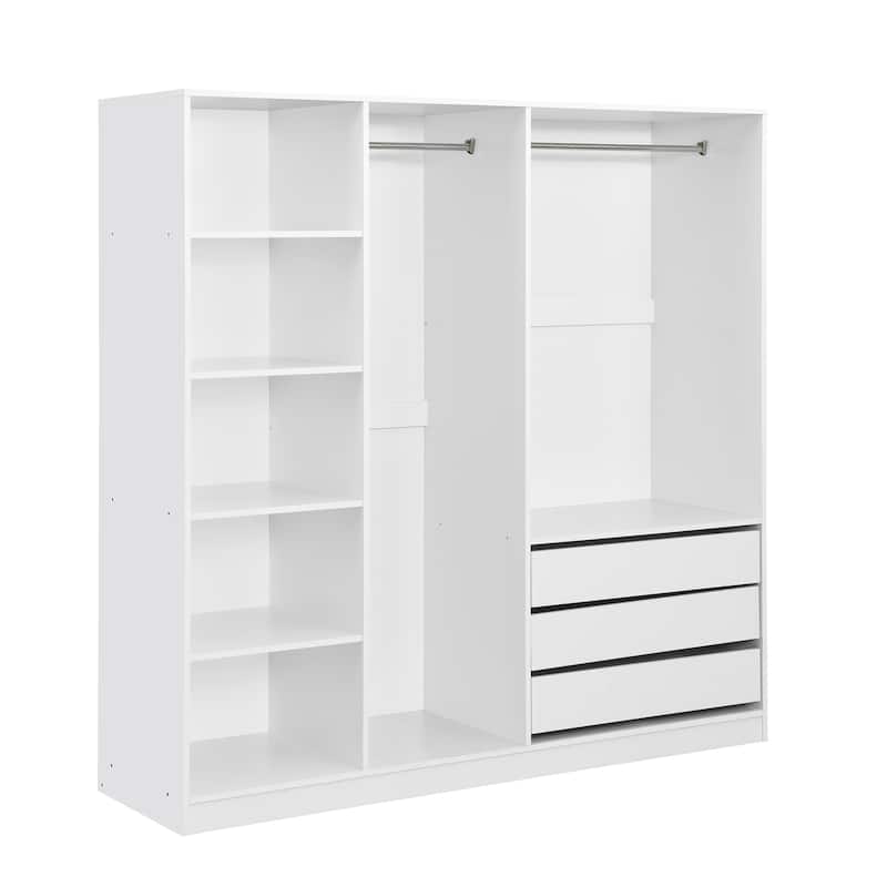 Doorless Wooden Storage Wardrobe with Drawers, White Clothing Storage Cabinet Organizer with Open Shelves