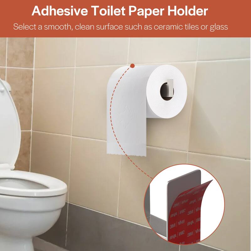 Self-Adhesive Stainless Steel Single Post Wall Mounted Toilet Paper Roll Holder, Brushed Nickel - Brushed Nickel - N/A