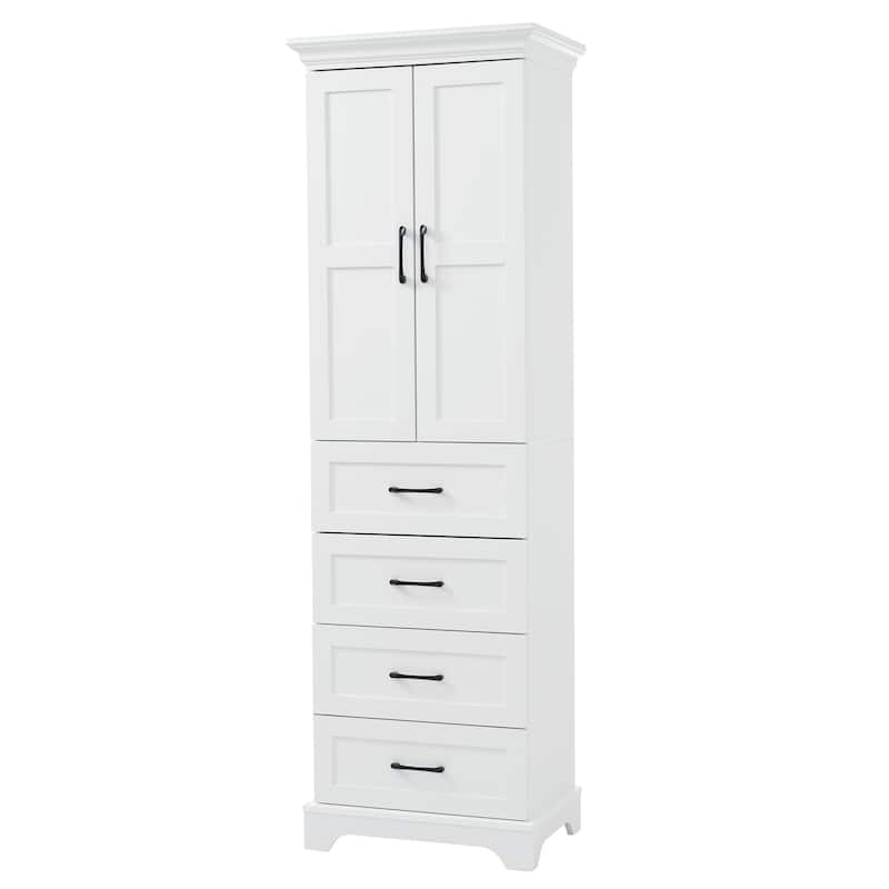71" tall Freestanding Bathroom Cabinet with 2 Damping-Hinge Doors, 3 Drawers, Adjustable Shelves