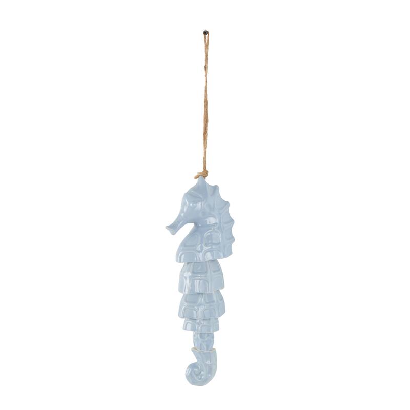 Blue Ceramic Sea Horse Indoor Outdoor Windchime with Brown Rope