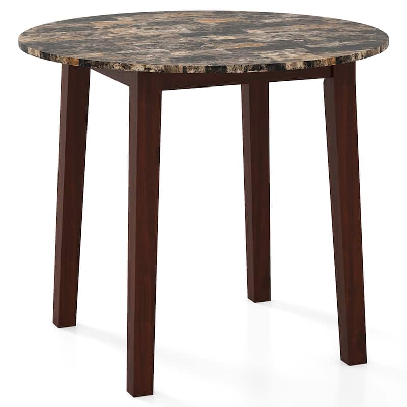 Gymax 35'' Kitchen Table Round Dining Table w/ Marble-textured Veneer