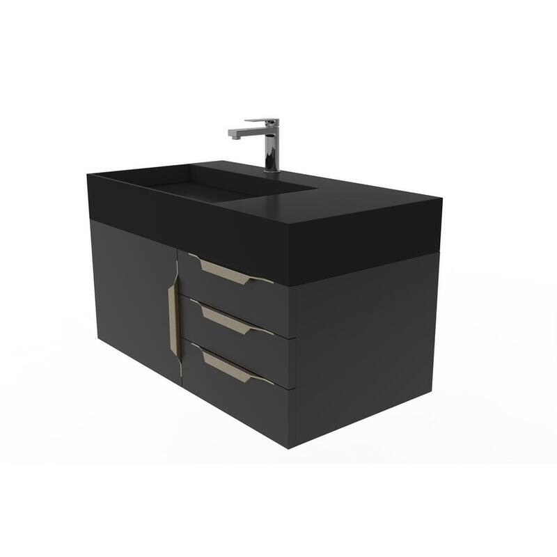 Amazon 36" Wall Mounted Bathroom Vanity Set w/ Black Top