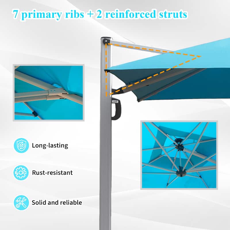 9 ft. Aluminum Cantilever Tilt Patio Umbrella with Center Pole, Lake Blue (Base Not Included)