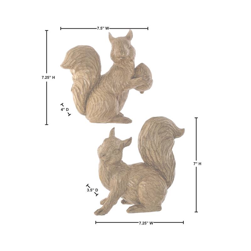 7.5" Resin Winter Chalet Squirrel Set of 2 - NATURAL STONE POWDER 52%, POLYRESIN 48%
