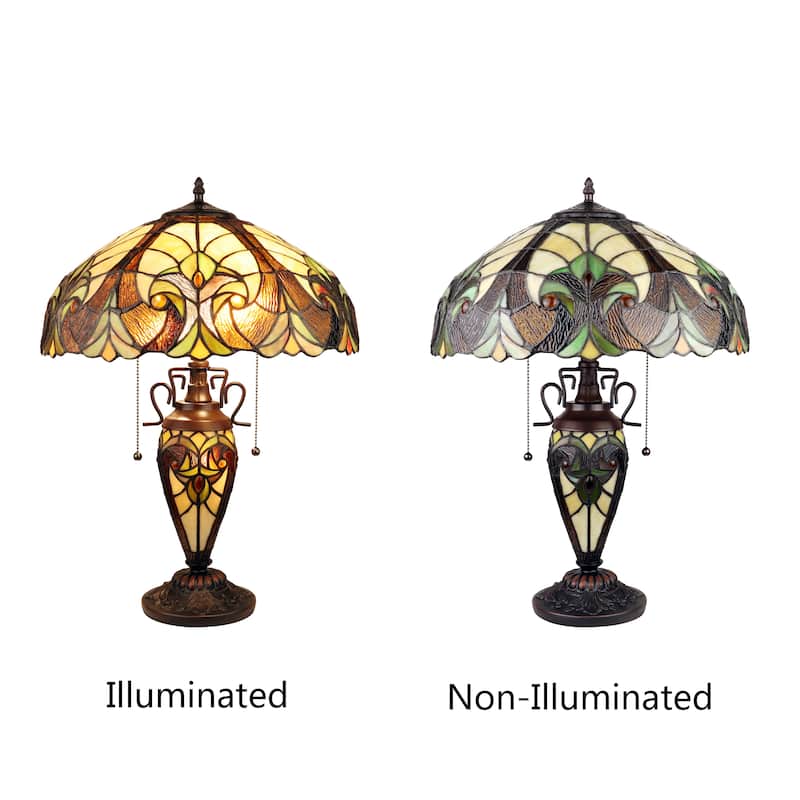 Tiffany Style Victorian Design 2+1-light Antique Dark Bronze Table Lamp