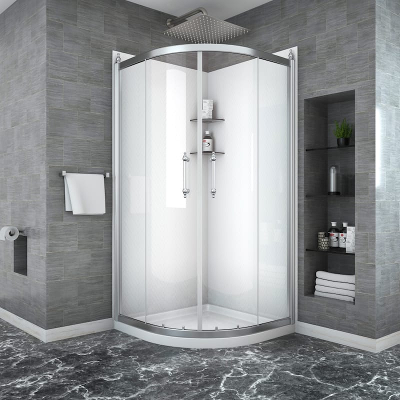 Framed Neo-Angle Shower Door with Tempered Glass in Chrome - 36'' x 0.24'' x 75''