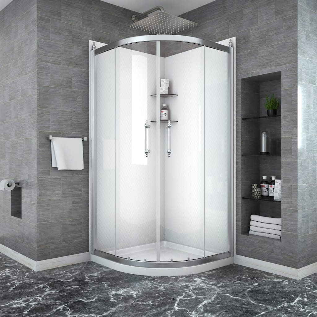 Framed Neo-Angle Shower Door with Tempered Glass in Chrome