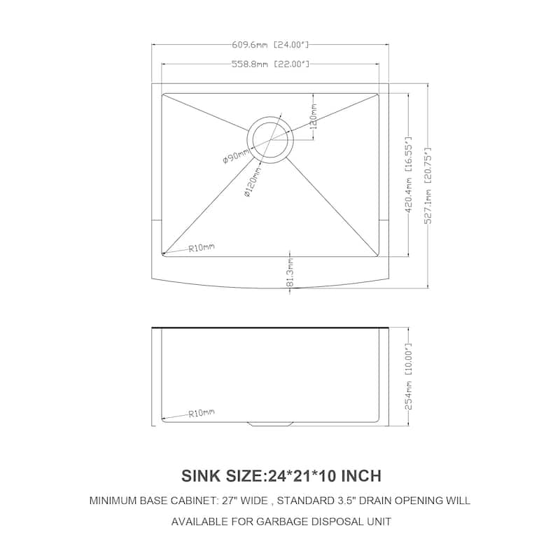 30"x21"x10" Farmhouse 16 Gauge Single Bowl Kitchen Sink - 28 x 21