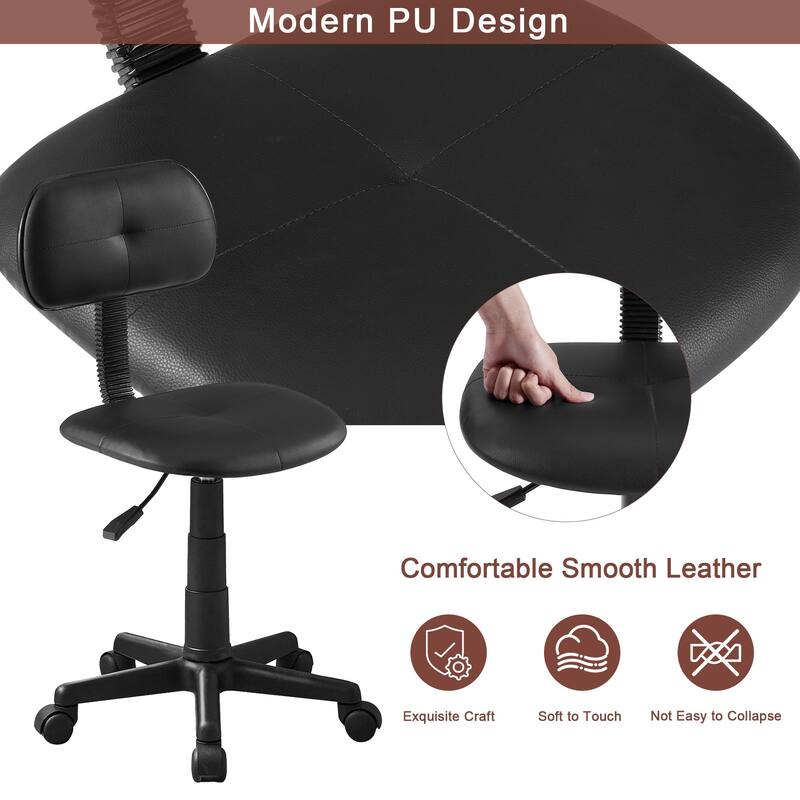 VECELO Modern PU Leather Armless Office Chair 360° Swivel Adjustable Height Desk Chair for Home Office & Vanity